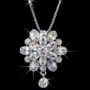 New Oval Round Cut Cz Silver Floral Flower Dangle Drop Pendant chain Necklace